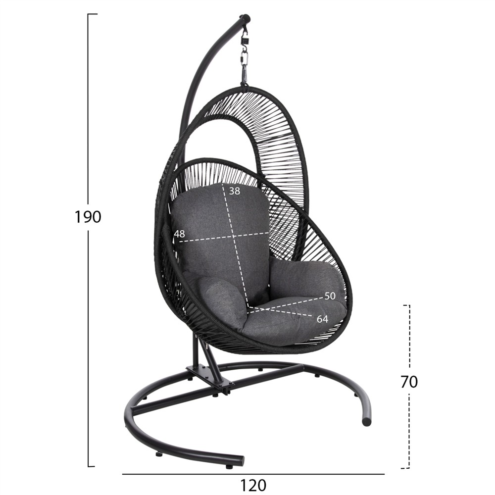 ΚΡΕΜΑΣΤΗ ΦΩΛΙΑ RULER HM6083 ΜΑΥΡΟ ΜΕΤΑΛΛΟ ΚΑΙ ΣΥΝΘ.RATTAN-ΓΚΡΙ ΜΑΞΙΛΑΡΙ 120x110x190Υ
