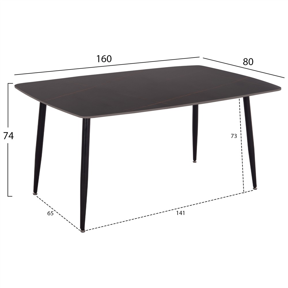 ΤΡΑΠΕΖΙ RAVEN HM18150.02 ΚΕΡΑΜΙΚΟ TOP ΜΕ ΟΨΗ ΜΑΥΡΟ ΜΑΡΜΑΡΟ 160x80x74Υεκ.