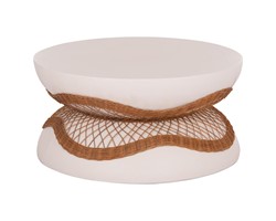 ΤΡΑΠΕΖΙ ΣΑΛΟΝΙΟΥ ANNA HM18157.02 FIBER CEMENT ΛΕΥΚΟ-ΦΥΣΙΚΟ RATTAN--Φ92x44.5Υεκ
