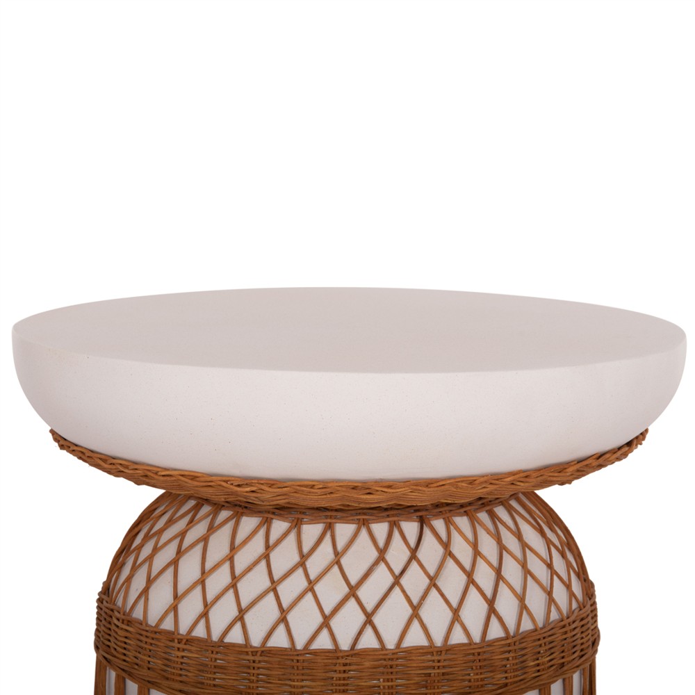ΒΟΗΘΗΤΙΚΟ ΤΡΑΠΕΖΙ PRILEP HM18159.02 FIBER CEMENT ΛΕΥΚΟ & RATTAN--Φ60x76,5Υεκ