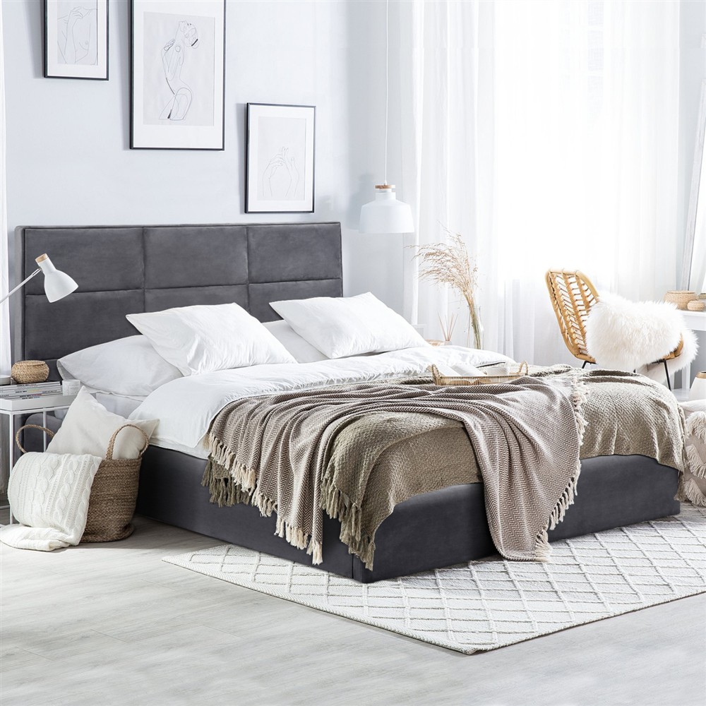 ΚΡΕΒΑΤΙ ΔΙΠΛΟ & ΣΤΡΩΜΑ BRILEY HM21272.01 ΓΚΡΙ ΒΕΛΟΥΔΟ ΜΕ ΑΠΟΘ.ΧΩΡΟ--ΓΙΑ 160x200εκ
