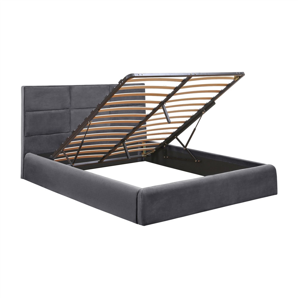 ΚΡΕΒΑΤΙ ΔΙΠΛΟ & ΣΤΡΩΜΑ BRILEY HM21272.01 ΓΚΡΙ ΒΕΛΟΥΔΟ ΜΕ ΑΠΟΘ.ΧΩΡΟ--ΓΙΑ 160x200εκ